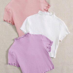 Summer Rib-Knit Scalloped Hem Tee Shirt – Multi-Pack
