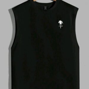 "Men's Slim Fit Sleeveless Knitted Wool Tank Top with Coconut Tree Print"