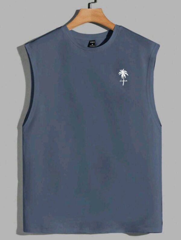 "Men's Slim Fit Sleeveless Knitted Wool Tank Top with Coconut Tree Print" - Image 2