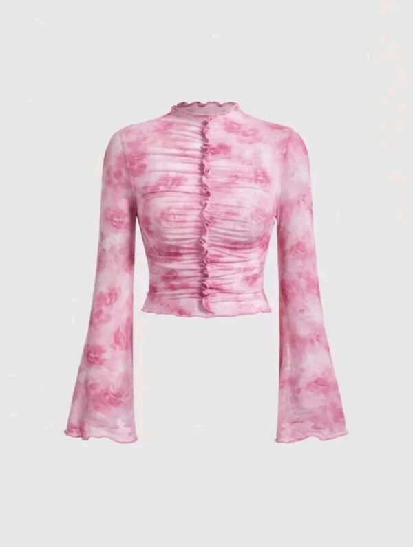 Floral Print Bell Sleeve Top for Women