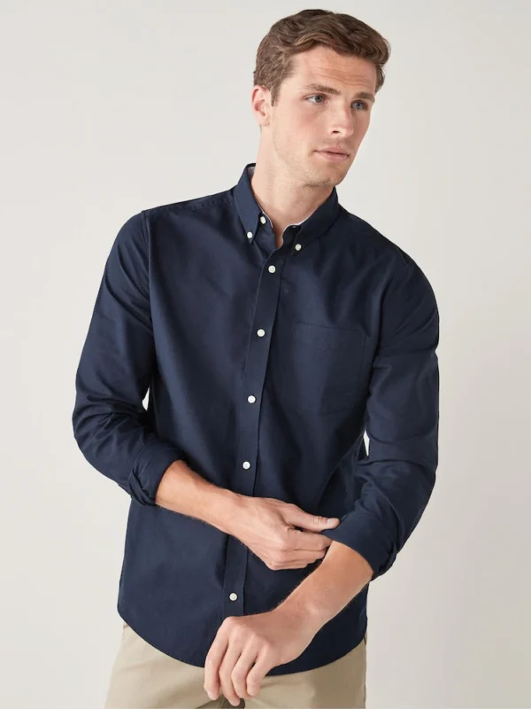 Navy Blue Regular Fit Long Sleeve Oxford Shirt